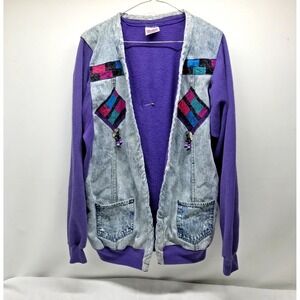Vintage Hanes Sport Southwest Aztec Jacket Denim Fleece Retro 80s 70s Retro VTG